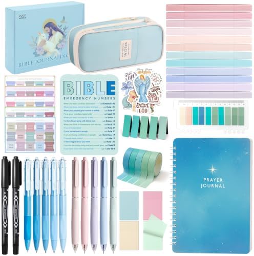 XKDOUS 50 Bible Study Supplies Journaling Kit with Journal and Case, Blue