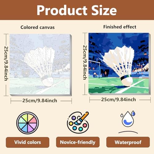 Reivworl Framed Badminton Paint by Numbers Kit for Adults Beginner 10×10 inch