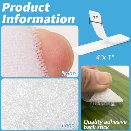Art3d 40 Sets Hook and Loop Tape, 1"x 4" Sticky Back, Heavy Duty, White