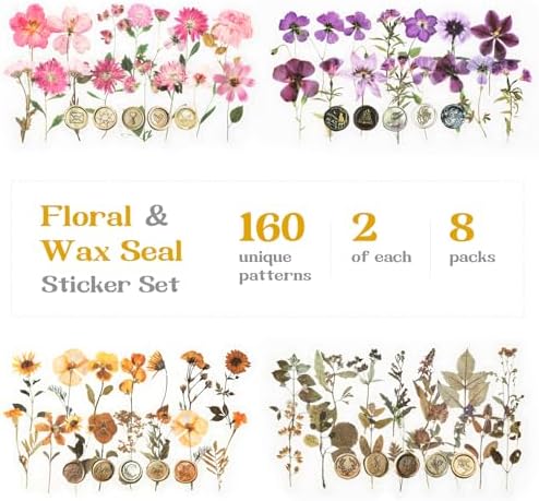Dizdkizd 320Pcs Realistic Transparent Flower & Wax Seal Stickers - Easy Peel Clear Botanical Decals for Scrapbooking, Wedding Invitations & Resin Art Crafting - Reusable Box for Journalers