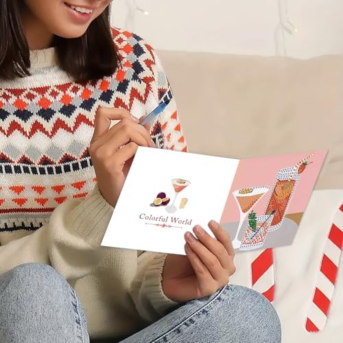DDGYP 6 Pcs Cocktail Diamond Art Cards with Envelopes,Size 5.9×5.9inch