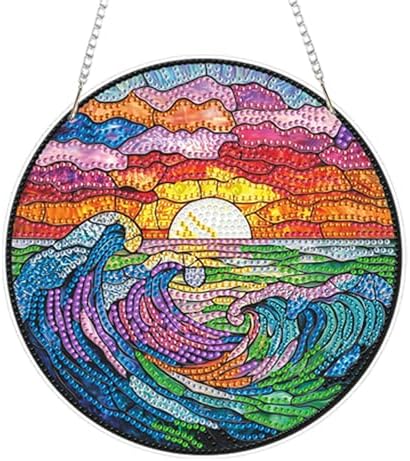 CRZMODE Stained Glass Sea Diamond Art Hanging Kit for Adults, Sea Pendant Diamonds Painting Art Kit, Special Crystal Diamond Art Painting Pendant Ornament, Craft Gift for Women Home Window Decor