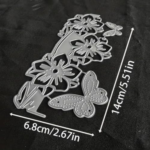 Scrapbooking Die-Cuts, Layer Frame Net Set Metal Cutting Dies for Card Making, Paper Craft Template, Background Embossing Stencils, DIY Album Décor (Flowers and Butterflies- 6.8x14cm)