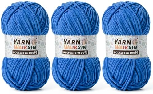 3 Pack Soft Chenille Yarn for Crocheting, Fluffy Chunky Crochet Yarn for Baby Blanket, (5.29oz/196.8yds) Fuzzy Velvet Yarn for Amigurumi&DIY Puzzle、Crafts、Scarf(3 Blue)