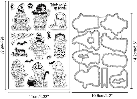INFUNLY Halloween Dwarf Die and Die Stamp Set - Clear, Rubber & Silicone Stamps for Card Making, Crafting, Scrapbooking
