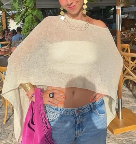 Women Knit Poncho Top Sheer Crochet Shawl Cover Up