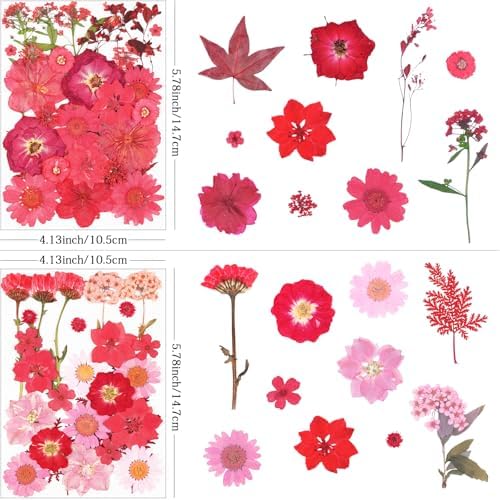 110Pcs Red Dried Pressed Flowers for Crafts,Xinxinran Dry Flower Kit for Resin Molds,Epoxy Resin Accessories,Bookmark,Nails, Jewelry Molds,Candle Making Supplies,Soap,Frame