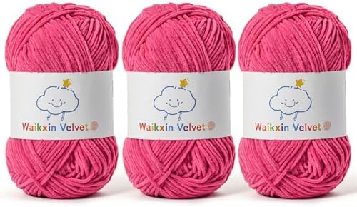 3 Pack Fluffy Chenille Yarn for Crocheting，Baby Yarn for Crocheting Soft，150g/5.28oz Velvet Amigurumi Yarn ，Fingering Weight Yarns for Crocheting Baby Blankets、DIY Craft.(3 Rose)