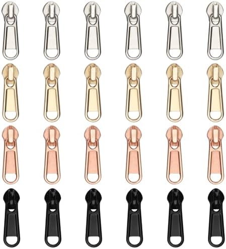 DOITEM 24Pcs Zipper Repair Kit Zippers Replacement 5# Zipper Pull Rescue Kit for Clothing Jackets Purses Luggage Backpacks (4 Colors)