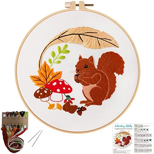 Louise Maelys Autumn Squirrel Embroidery Kit, Animal Craft for Beginners