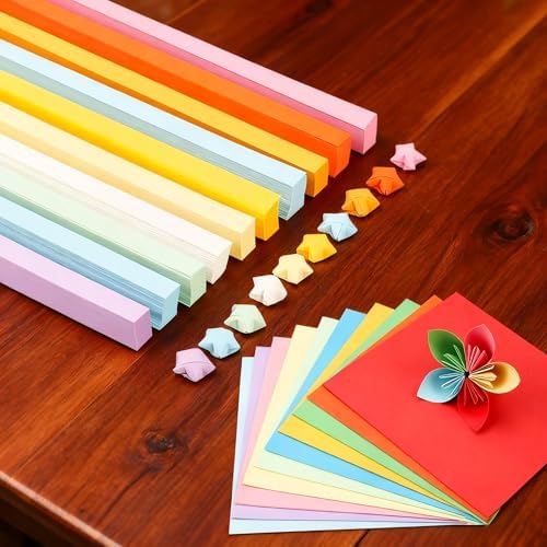840 Pcs Origami Paper, Stars Colorful Strips Square Paper Double Sided Colored Paper Artistic Designing Gift (840)