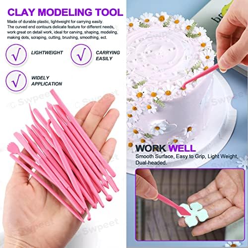 Swpeet 122Pcs Rose Gold Clay Extruder Gun and Fondant Cake Mold with Cookie Plunger Cutter Tool Polymer Clay Cutters Kit, Perfect for Clay Cake DIY Craft Cake Decorating Supplies Modeling Tool