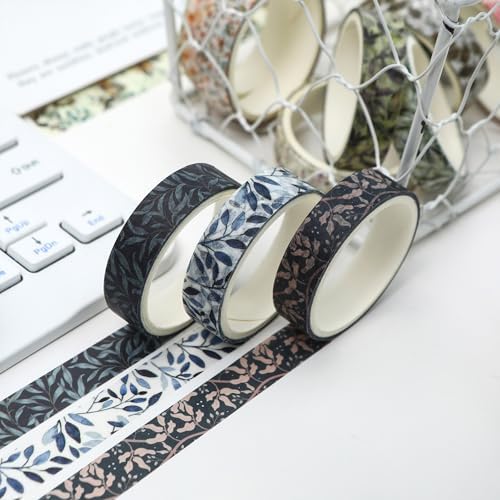 Flowers Washi Tape Set 60 Rolls Leaves Patterns Decorative Skinny Fall Masking Tapes for Arts, DIY Crafts, Journals, Planners, Scrapbook, Wrapping (Autumn)