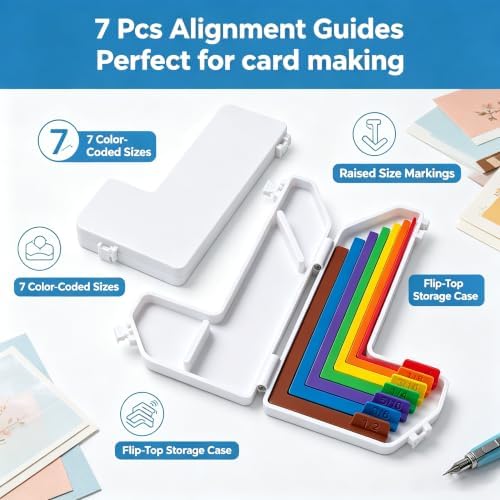 Paper Crafting Alignment Guide Set for Card Making & Scrapbookers, Alignment Tool with Case for Precision Layering, Color Coded Size Tabs for Card Making and Scrapbooking(7Pcs)