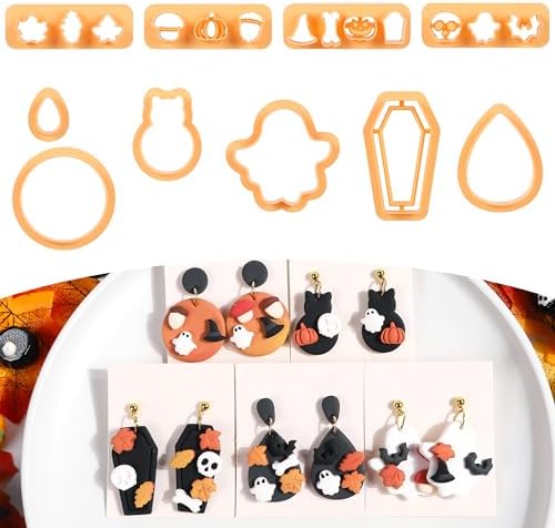 Puocaon Halloween Fall Polymer Clay Cutters - 10 Pcs Autumn Themed Cutters for Polymer Clay Jewelry Pumpkin Mushroom Ghost Earrings Making Kit for Polymeric Jewelry Design