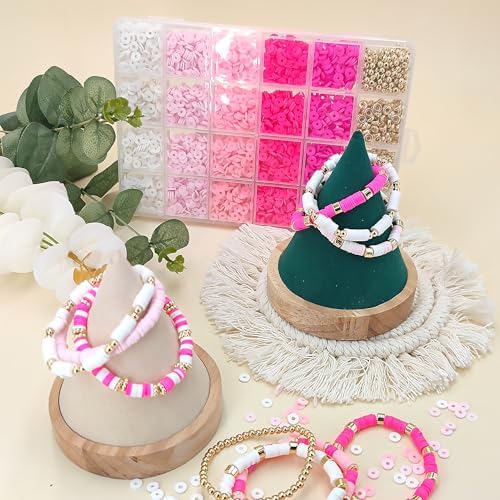 MIIIM Pink Clay Bead Bracelet Kit, Heishi Beads, Flat Clay Beads and Gold Spacer Beads for Jewelry Making, Friendship Bracelet Beads Kit for Crafts, Concert, Raves, Gifts