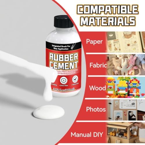 Rubber Cement, 110ml Multifunctional White Adhesive, No Wrinkling PVA Glue, Ideal for Crafts, Paper, Fabric, Wood, Photos, DIY Crafts, and More