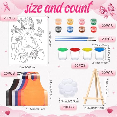 Sherr 140 Pcs 20 Set Pre Drawn Canvas Painting Kit, Breast Cancer Awareness