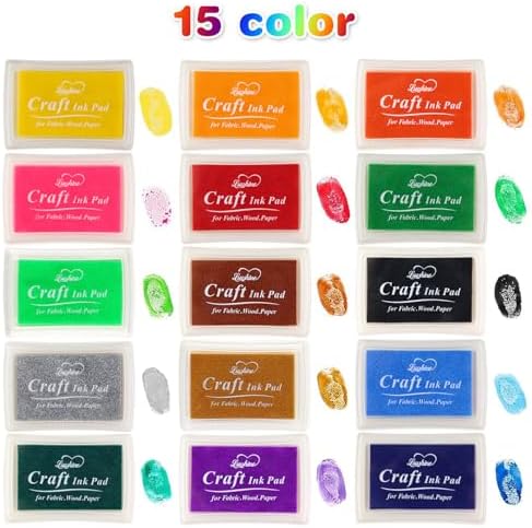 Lsushine 15 Colors Craft Ink Pads, Washable Stamp Pads for DIY Stamping | Ink Pad Set for Rubber Stamps, Finger Painting, Crafts on Paper, Wood, Fabric, Scrapbooking, DIY & Back to School Supplies