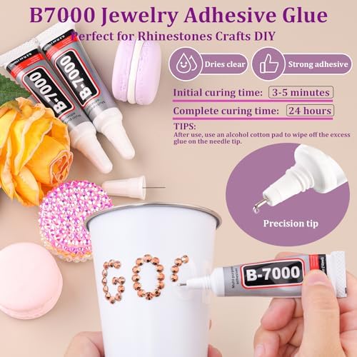 Resin Jelly Rhinestones for Crafting with B7000 Jewelry Glue, 2 Boxes Champagne Flatback Crystals with 2Pcs 10ml Glue, Bedazzling Non Hotfix Gems for DIY Tumblers Clothing Shoes Manicure
