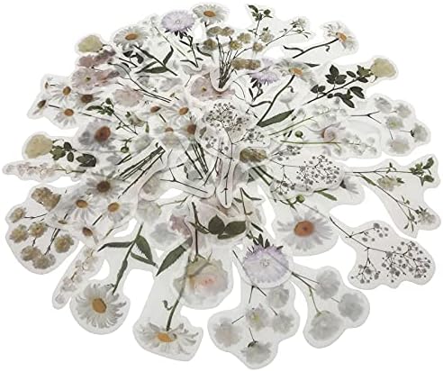 Vintage Natural Stickers, 45Pcs Daisy Vinyl Decorative Retro Adhesive Watercolor Aesthetic Trendy for Scrapbook Album DIY Craft Daily Planner