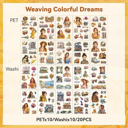 Colorful Dreamweave Warm Brown Chat Sticker Scrapbooking Supplies for Junk Journal, 20 Sheets PET Stickers - Vintage Journaling Stickers