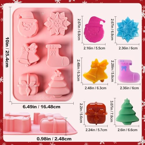 Christmas Soap Molds, 2 Pack Christmas Theme Silicone Mold 12 Cavity | Snowflake Soap Mold for Lotion Bar Candle, Baking Mold for Chocolate, Xmas Tree Santa Claus Socks Gift Box Jingle Bell
