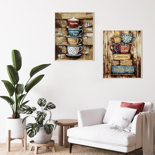 Possoco 2 Pack Paint by Numbers Kit for Adults Beginner, Colorful Coffee Cups Adult Paint by Number Kits on Canvas, DIY Acrylic Number Painting for Adults for Home Decor Gift 16x20 Inch