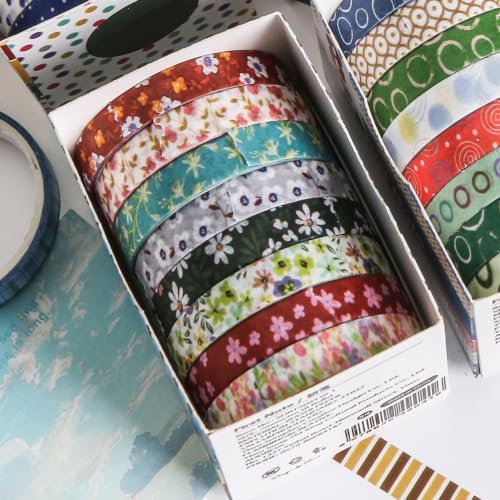 YUBBAEX 8 Rolls Basic Washi Tape Set Cute Pattern Masking Decorative Tapes for Arts, DIY Crafts, Journals, Planners, Scrapbooking, Wrapping (Deep Floral)