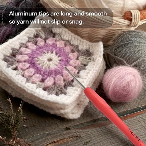 4.5mm Crochet Hook, Ergonomic Crochet Hook, Smooth and Extra Long  Knitting Needles, with Soft Rubber Ergonomic Handle and Aluminum Tip, Perfect Beginner and Arthritic Crochet Hooks (4.5 mm)
