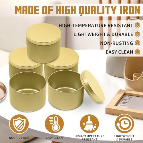 24-Pack 8oz Candle Tins with Lids, Metal Candle Jars for Candle Making, Empty Containers Vessels Bulk for Small Business & Beginners DIY Storage -Gold