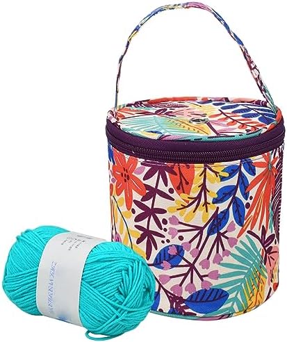 mini yarn storage small size yarn bag for crocheting with holes,empty round knitting tote bags protable yarn holder,perfect for travel,beginner & crocheter(Orange Leaves)