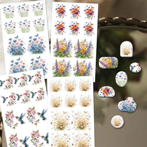 OLYCRAFT 24Pcs Wildflowers Clay Transfer Paper 4 Design Flowerbeds Clay Transfers Paper for Polymer Clays Earring Hummingbird Transfer Sheets Small Ceramic Decal for Earring Jewelry Making