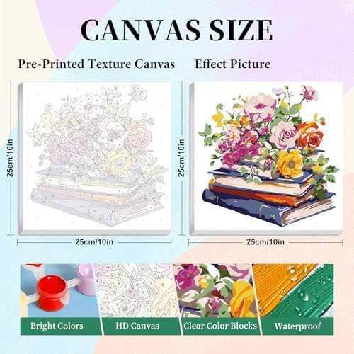 Camocin 4 Pack Framed Paint by Numbers Kit for Adults with Wooden Easel | Book Lover Artwork, DIY Canvas Painting Set, Reading Room Wall Decor, Literary Aesthetic, Beginner Friendly, 10x10 Inch