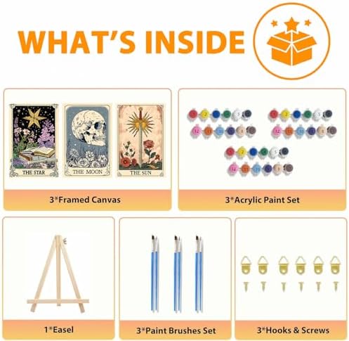 Axquilon 3 Packs Tarot Framed Paint by Numbers Kit for Adults 8x10in