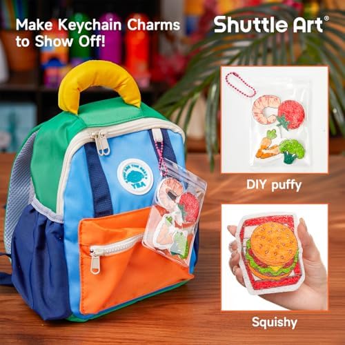 Shuttle Art 104 Pcs Magic Foam Texture Painting Kit Food Series: 34 Food Foam Pieces, Paper Plates, Forks & Knives, 12 Acrylic Paint Markers, Magical 3D Effect DIY Art Craft for Kids Ages 3-12