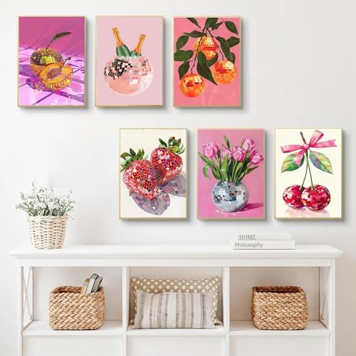 AIBOERL 6 Pack Diamond Art Kits for Adults,Disco Fruit Diamond Painting | Round Drill Disco Fruit Diamond Painting for Beginners DIY Rhinestone 5D Diamond dots(Gemstone Craft)Wall Art Gift 12x16IN