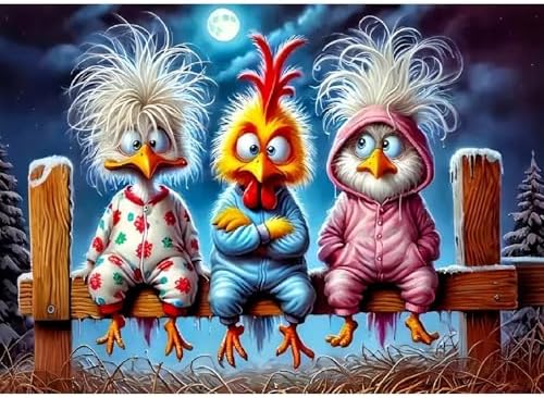 Chicken Diamond Art Kits for Adults, 5D Chicken Diamond Painting Kits for Beginners, Round Full Drill Diamond Art Painting Kit DIY Crystal Rhinestone Funny Gem Art Craft for Home Decor 12 x 16 Inch
