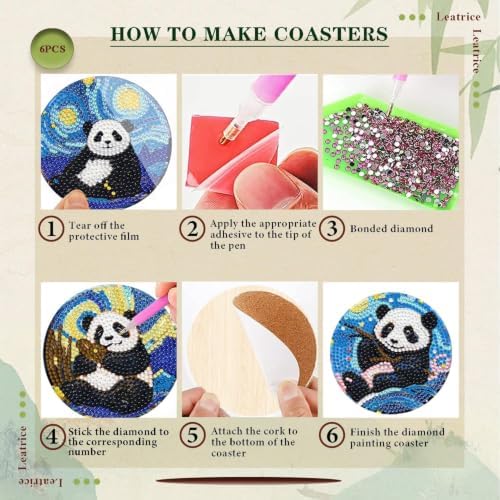 Leatrice 6PCS Diamond Art Coasters Small Diamond Painting Kits for Adults