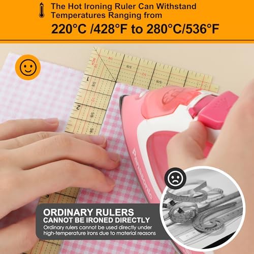 Curved Hot Ruler for Sewing, 12X4 Inch Hot Hem Ruler for Sewing Seam Guide Ruler Sewing Ruler and Guides for Fabric Hemming Tools Press with Dry or Steam