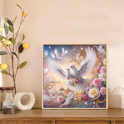 AiYuanzsh Diamond Art Painting Kits for Adults, 5D Special Shape Diamond Art Kits for Beginners, Crystal Rhinestones Diamond Painting for Home Wall Decoration Gift 12×12 inch, Happy White Dove