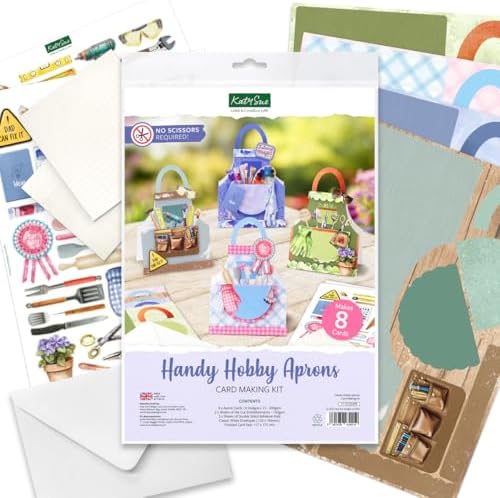 Katy Sue Handy Hobby Aprons Card Making Kit. Contains 8 Shaped Cards, 2 Sheets Die Cut Decoupage, Sticky Foam Pads, Instructions & 8 Envelopes. Apron-Themed Card Making Kits for Adults