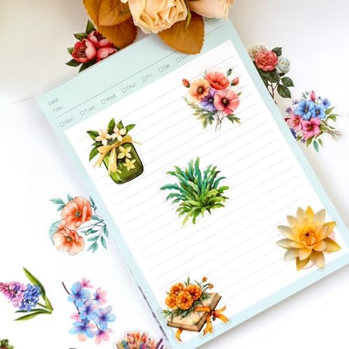 Ychsring Botanical Floral Stickers - 50 Pcs Clear PET Nature Plant Flower Stickers for Scrapbook, Journal, Junk Journal, Collage - Waterproof Transparent for Resin, Craft & Scrapbook Supplies