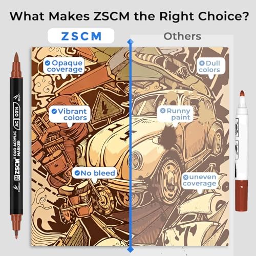 ZSCM 12 Brown Acrylic Paint Markers, Dual Fine & Brush Tip Acrylic Pens