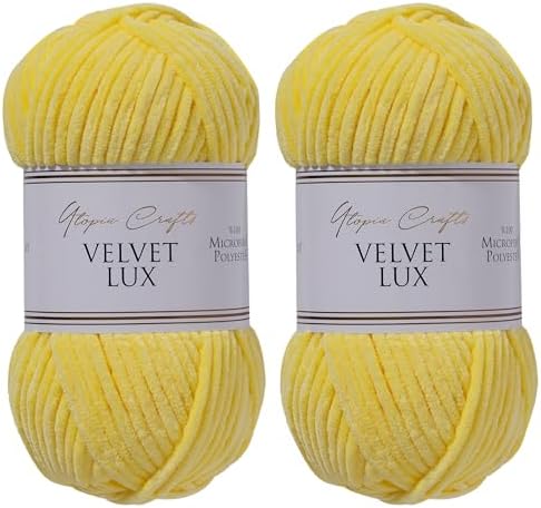 Velvet Lux Chenille Yarn for Crocheting and Knitting, 2 Pack Bulk Chunky Yarn, Super Soft Velvet Yarn for Amigurumi, Baby Blankets & Home Decor — 100g/120yds per Skein (Sun Yellow)