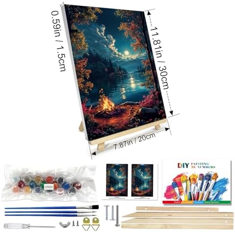 JOOZ Paint by Numbers Kit for Adults with Frame, Landscape Paint by Numbers for Adults, Moon Lake Paint by Number with Easel, DIY Acrylic Oil Painting Kit for Home Wall Decor 8 x 12 Inch