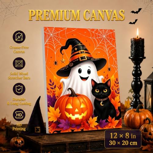 Halloween Paint by Numbers Kit for Kids with Frame Easel Ghost 8x12 inch