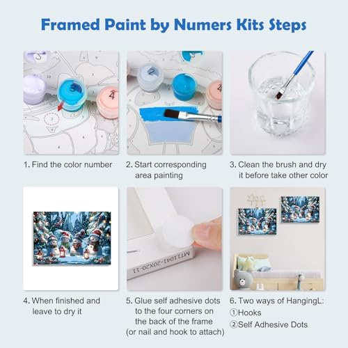 MOGTAA Christmas Paint by Numbers Kit for Adults Beginners with Frame, Snowman Adult Paint by Number Kits on Canvas with Easel, Easy DIY Xmas Winter Oil Painting Kits for Home Decor, 8x12in