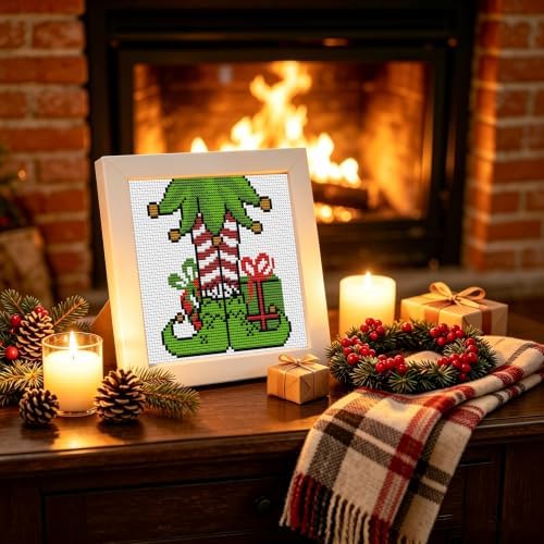 Christmas Grinch Stamped Cross Stitch Kits for Adults Beginners with Framed