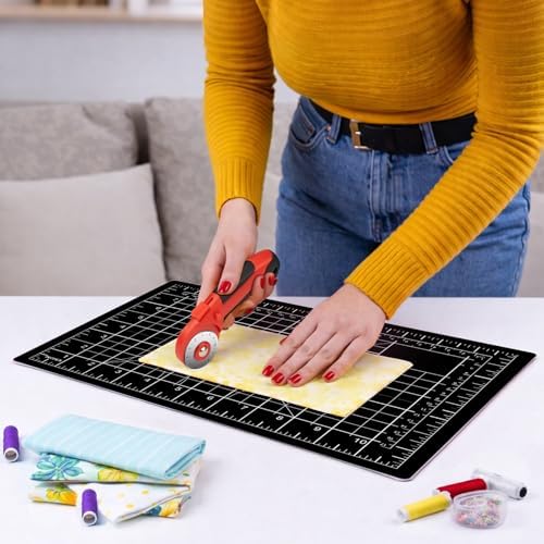 DIYSELF 9in×12in Self Healing Cutting Mat, A4 Quilting Craft Mat for Sewing | A4 Craft Cutting Board for Fabric, Sewing and Scrapbooking, 5-Ply Double-Sided Cutting Mat with Inch Grid and Angles